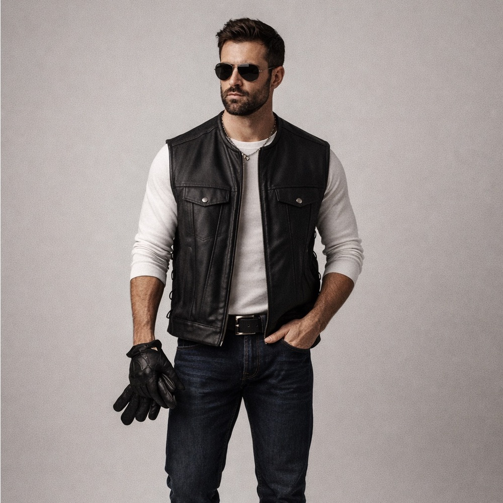 Men's Black Vest with Snap Pockets